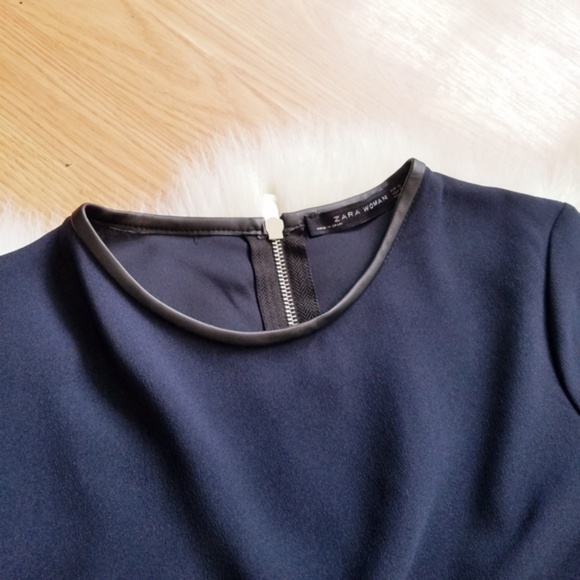 Zara Navy Blue Top with faux Leather Pockets - Picture 8 of 8